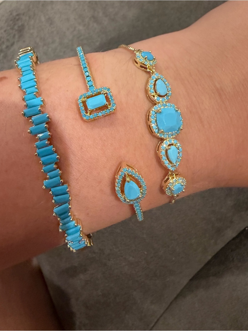 Gold-Tone Turquoise Stone Bracelet Set - Stackable Women's Bracelets